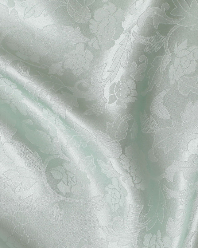 Serene Mint Green Floral Jacquard Crepe Silk Fabric, Radiant Finish, 110cm Width - Perfect for Elegant Drapery-D18903