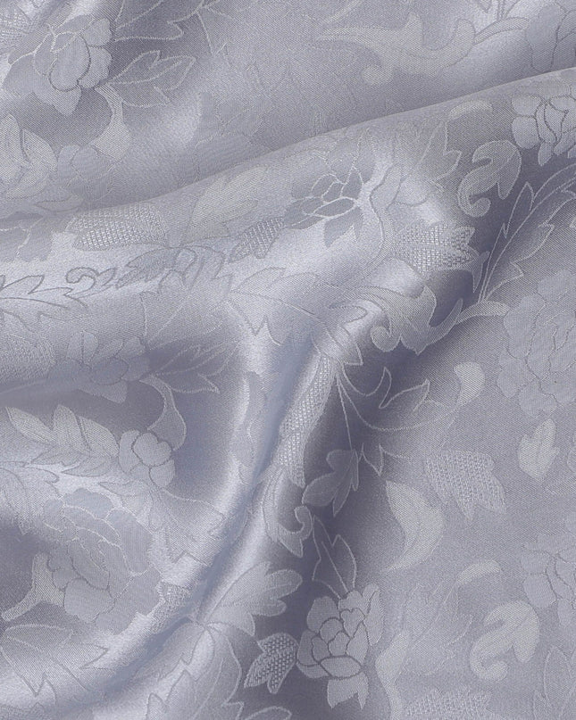 Classic Grey Floral Jacquard Crepe Silk Fabric, Soft Lustre, 110cm Width - Tailored for Refined Creations-D18904