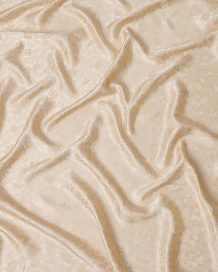 Luxurious Cream Floral Jacquard Crepe Silk Fabric, 110cm Width - Quintessential Choice for Timeless Fashion-D18905