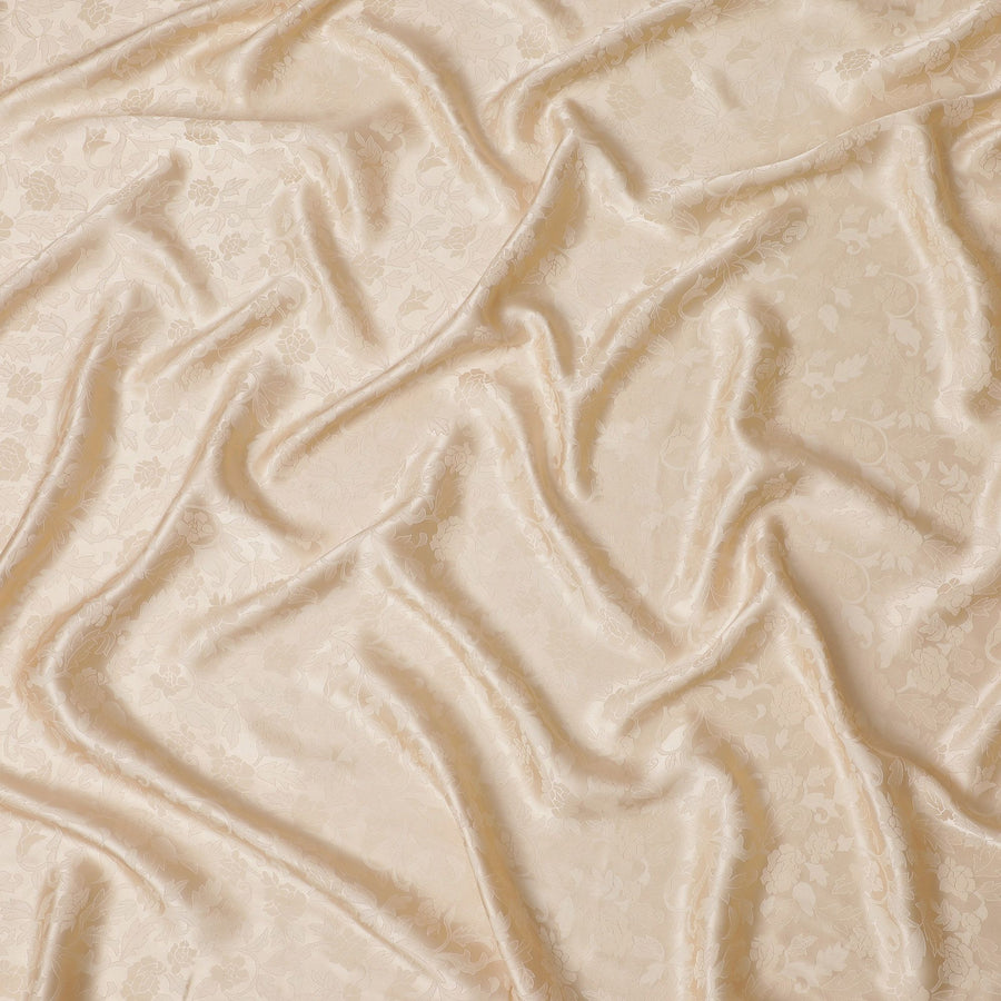 Luxurious Cream Floral Jacquard Crepe Silk Fabric, 110cm Width - Quintessential Choice for Timeless Fashion-D18905