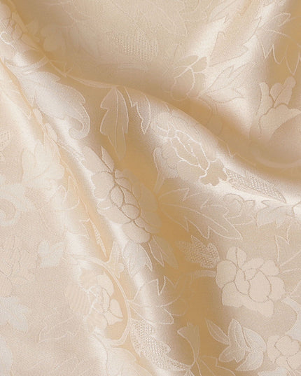 Luxurious Cream Floral Jacquard Crepe Silk Fabric, 110cm Width - Quintessential Choice for Timeless Fashion-D18905