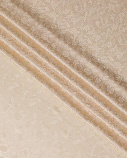 Luxurious Cream Floral Jacquard Crepe Silk Fabric, 110cm Width - Quintessential Choice for Timeless Fashion-D18905