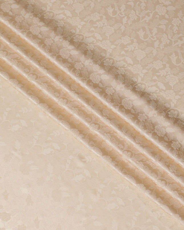 Luxurious Cream Floral Jacquard Crepe Silk Fabric, 110cm Width - Quintessential Choice for Timeless Fashion-D18905