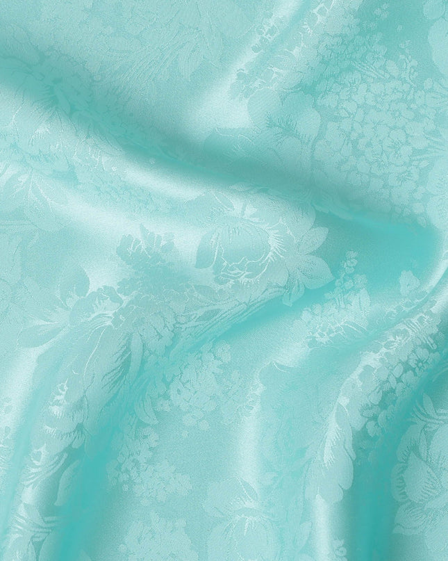 Refreshing Aqua Blue Floral Jacquard Crepe Silk Fabric, Silken Touch, 110cm Width - Ideal for Luxe Apparel-D18906