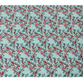 Vibrant Aqua Blue with Red Floral Print Crepe Silk Fabric, 110cm Width - Ideal for Statement Pieces-D18907