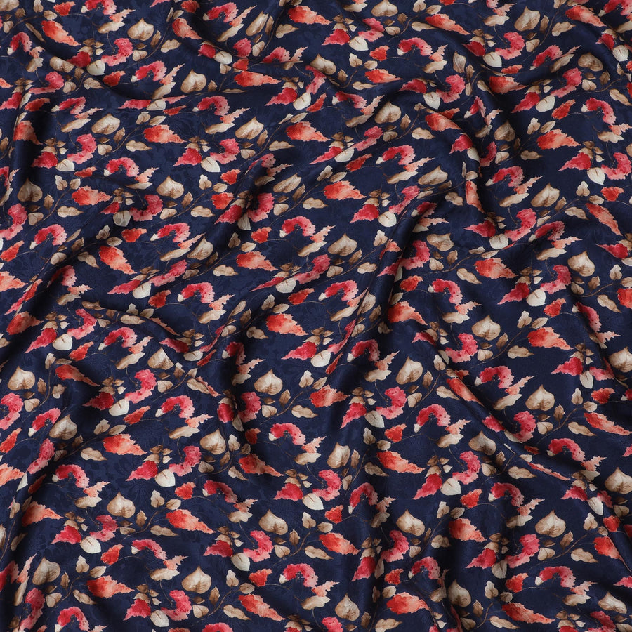 Navy Elegance with Autumnal Floral Print Crepe Silk Fabric, 110cm Width - Perfect for All Seasons-D18908 - Regal Fabrics