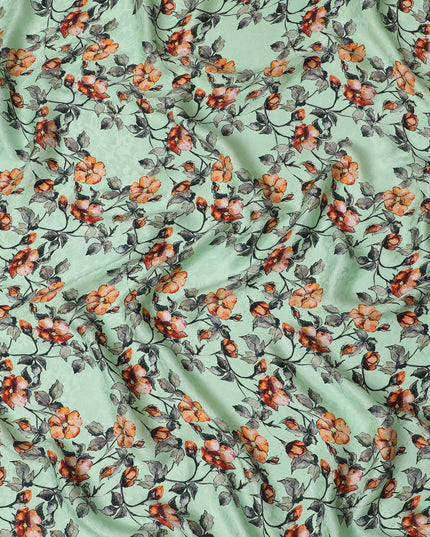 Mint Springtime Blossom Print Crepe Silk Fabric, 110cm Width - Fresh and Floral for Fashion & DÃ©cor-D18909