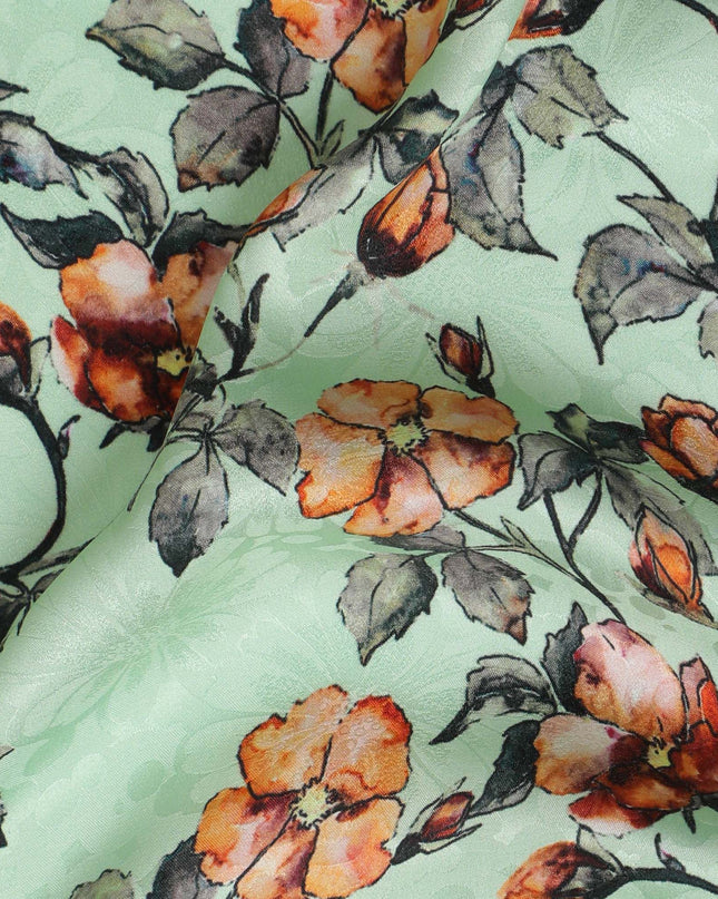 Mint Springtime Blossom Print Crepe Silk Fabric, 110cm Width - Fresh and Floral for Fashion & Décor-D18909