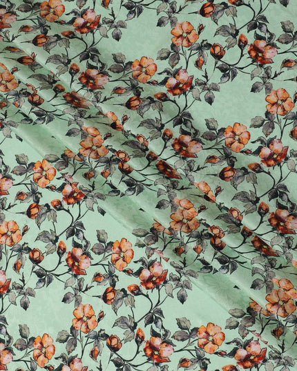 Mint Springtime Blossom Print Crepe Silk Fabric, 110cm Width - Fresh and Floral for Fashion & DÃ©cor-D18909