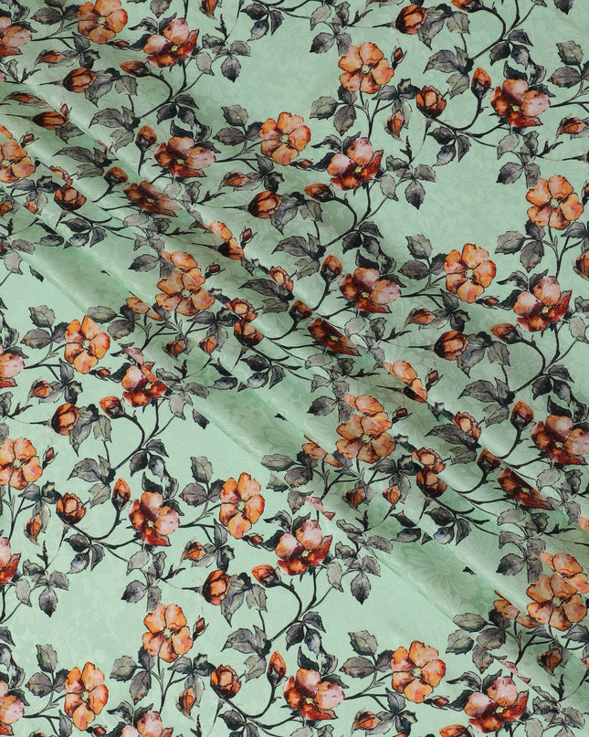 Mint Springtime Blossom Print Crepe Silk Fabric, 110cm Width - Fresh and Floral for Fashion & Décor-D18909