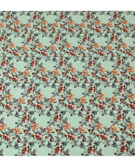 Mint Springtime Blossom Print Crepe Silk Fabric, 110cm Width - Fresh and Floral for Fashion & DÃ©cor-D18909