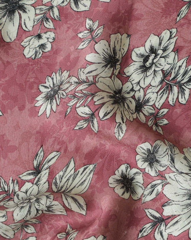 Dusty Rose Floral Sketch Crepe Silk Fabric, 110cm Width - Vintage Charm for Garments & Accents-D18910