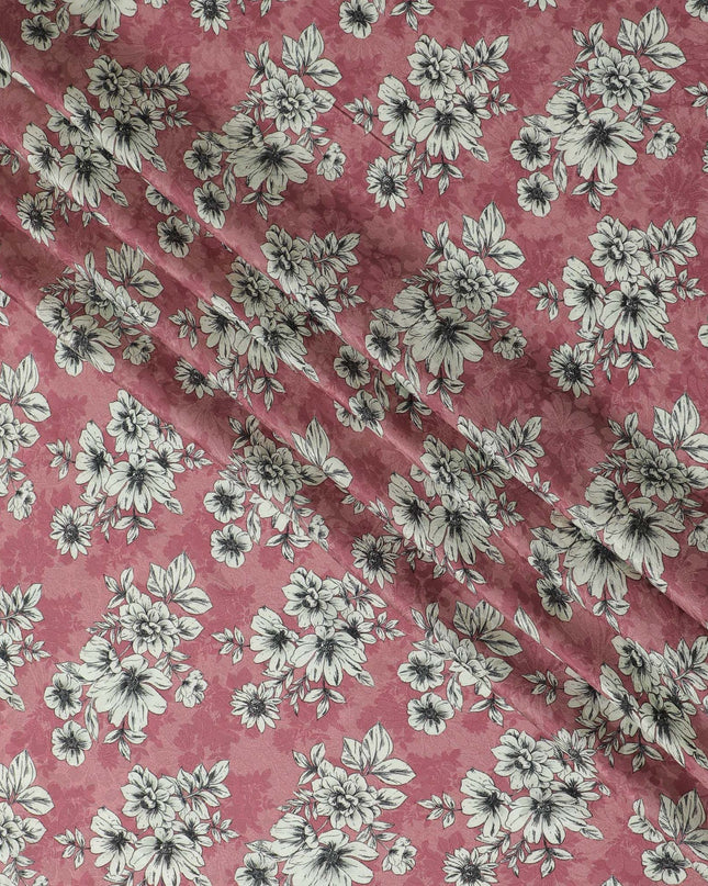 Dusty Rose Floral Sketch Crepe Silk Fabric, 110cm Width - Vintage Charm for Garments & Accents-D18910