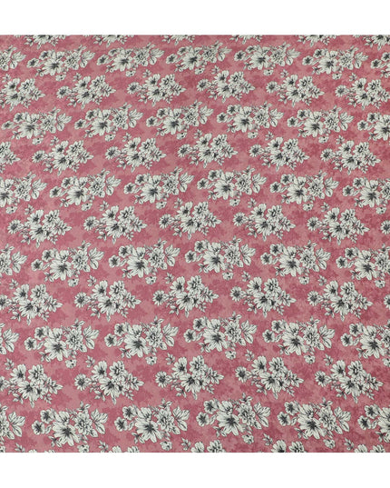 Dusty Rose Floral Sketch Crepe Silk Fabric, 110cm Width - Vintage Charm for Garments & Accents-D18910