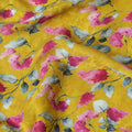Sunny Marigold with Pink Floral Print Crepe Silk Fabric, 110cm Width - Vibrant and Versatile for All Designs-D18911