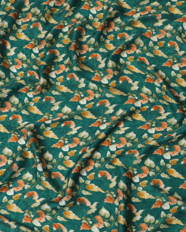 Emerald Forest Floral Print Crepe Silk Fabric, 110cm Width - A Tapestry of Rustic Elegance-D18912