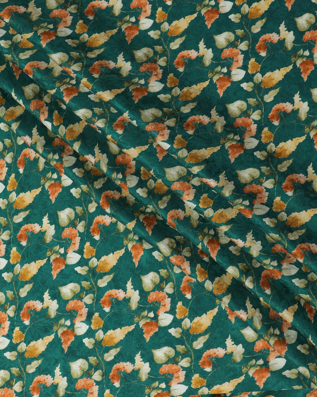 Emerald Forest Floral Print Crepe Silk Fabric, 110cm Width - A Tapestry of Rustic Elegance-D18912