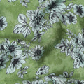 Moss Green with Monochrome Floral Print Crepe Silk Fabric, 110cm Width - Naturally Inspired for Elegant Ensembles-D18913