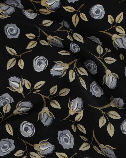 Nocturnal Elegance Rose Print Crepe Silk Fabric, 110cm Width - Chic Versatility for Fashion & DÃ©cor-D18914