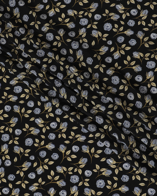 Nocturnal Elegance Rose Print Crepe Silk Fabric, 110cm Width - Chic Versatility for Fashion & Décor-D18914