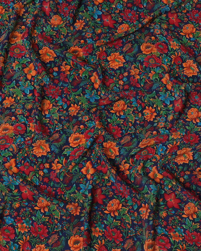 Autumn Harvest Floral Crepe Silk Fabric, 110cm Width - Exuberant Prints for Dynamic Wardrobes-D18917