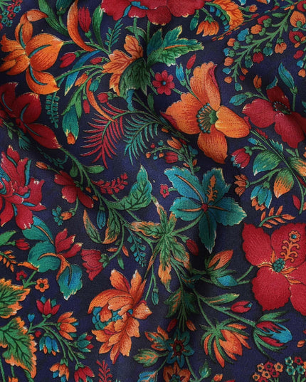 Autumn Harvest Floral Crepe Silk Fabric, 110cm Width - Exuberant Prints for Dynamic Wardrobes-D18917