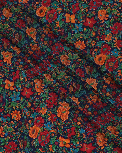 Autumn Harvest Floral Crepe Silk Fabric, 110cm Width - Exuberant Prints for Dynamic Wardrobes-D18917