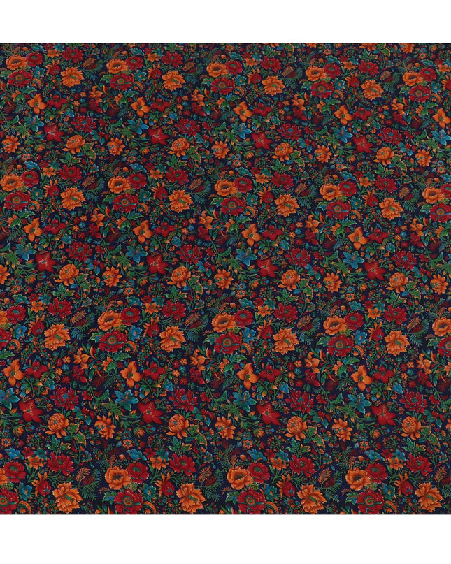 Autumn Harvest Floral Crepe Silk Fabric, 110cm Width - Exuberant Prints for Dynamic Wardrobes-D18917