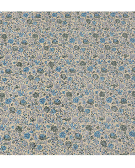 Classic Blue and Grey Floral Tapestry Crepe Silk Fabric, 110cm Width - Timeless Elegance for Luxurious Creations-D18918