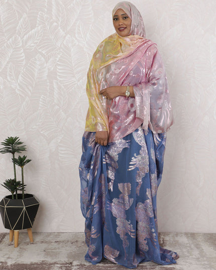 Sunrise Splendor Pure Fransawi Silk Chiffon Fabric with Rose Gold Botanical Accents, 110cm Width - Traditional Garbasaar, Piece of 2.0 Mtrs-D18634 - Regal Fabrics