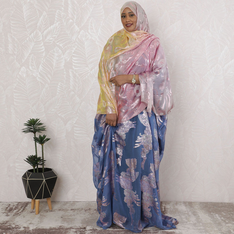 Sunrise Splendor Pure Fransawi Silk Chiffon Fabric with Rose Gold Botanical Accents, 110cm Width - Traditional Garbasaar, Piece of 2.0 Mtrs-D18634 - Regal Fabrics