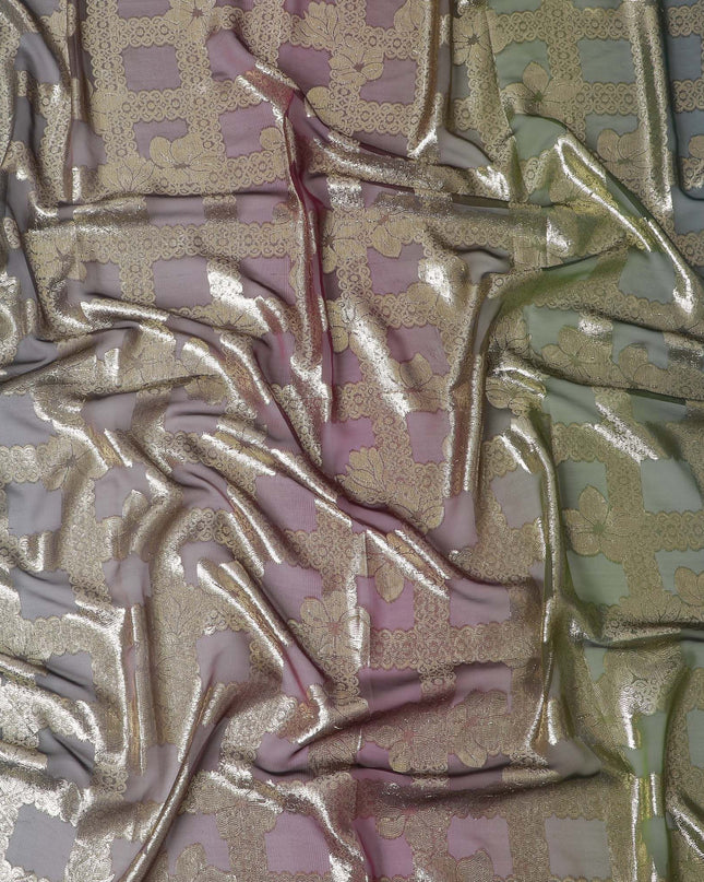 Renaissance Shimmer Pure Fransawi Silk Chiffon Fabric with Metallic Branches, 110cm Width - Traditional Garbasaar, Piece of 2.0 Mtrs-D18636