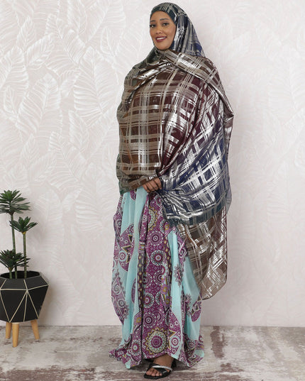 Cyber Matrix Pure Fransawi Silk Chiffon Fabric with Holographic Grid Design, 110cm Width - Traditional Garbasaar, Piece of 2.0 Mtrs-D18637 - Regal Fabrics