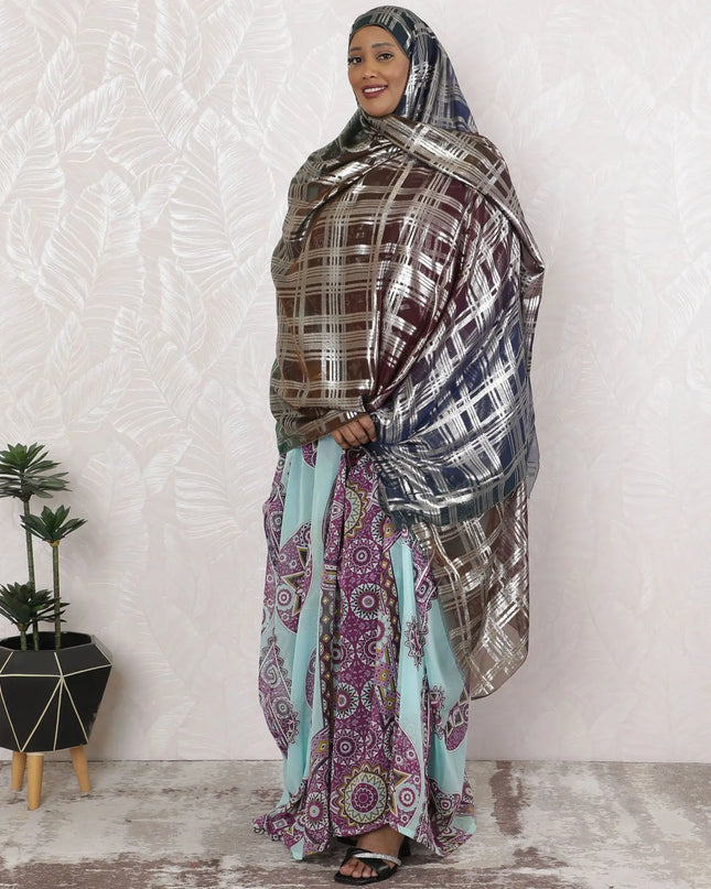 Cyber Matrix Pure Fransawi Silk Chiffon Fabric with Holographic Grid Design, 110cm Width - Traditional Garbasaar, Piece of 2.0 Mtrs-D18637 Regal Fabrics