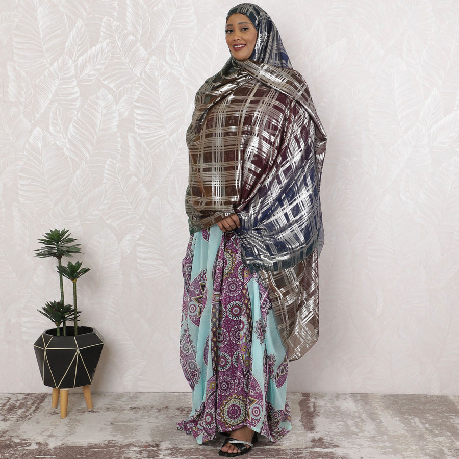 Cyber Matrix Pure Fransawi Silk Chiffon Fabric with Holographic Grid Design, 110cm Width - Traditional Garbasaar, Piece of 2.0 Mtrs-D18637 - Regal Fabrics