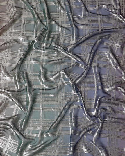 Cyber Matrix Pure Fransawi Silk Chiffon Fabric with Holographic Grid Design, 110cm Width - Traditional Garbasaar, Piece of 2.0 Mtrs-D18637 - Regal Fabrics