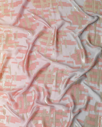 Blushing Fransawi Silk Pure Fransawi Silk Chiffon Fabric with Gold Abstract Strokes, 110cm Width - Traditional Garbasaar, Piece of 2.0 Mtrs-D18639