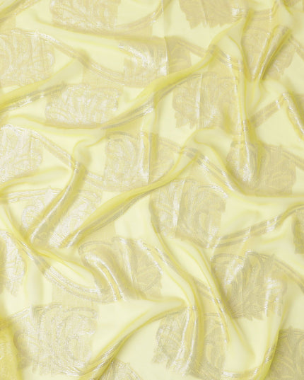 قماش شيفون حرير فرنسي خالص برائحة الليمون مع تطريز فضي، عرض 110 سم - جارباسار تقليدي، قطعة 2.0 متر-D18641