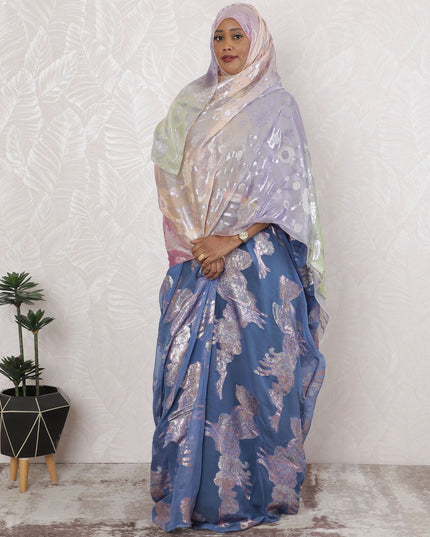 Ballet Slipper Pure Fransawi Silk Chiffon Fabric with Metallic Silver Accents, 110cm Width - Traditional Garbasaar, Piece of 2.0 Mtrs-D18642