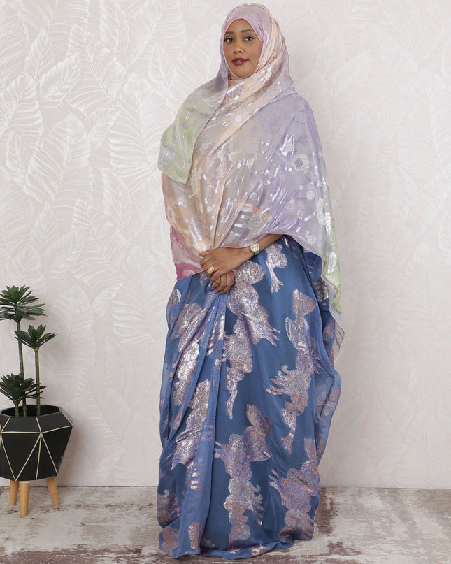 Ballet Slipper Pure Fransawi Silk Chiffon Fabric with Metallic Silver Accents, 110cm Width - Traditional Garbasaar, Piece of 2.0 Mtrs-D18642