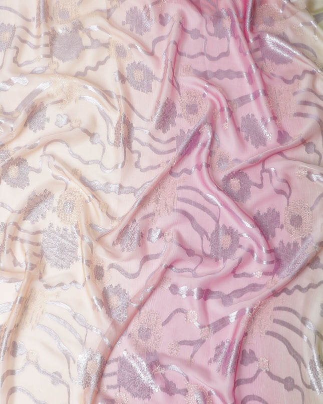 Ballet Slipper Pure Fransawi Silk Chiffon Fabric with Metallic Silver Accents, 110cm Width - Traditional Garbasaar, Piece of 2.0 Mtrs-D18642