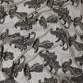 Ivory Opulence Pure Fransawi Silk Chiffon Fabric with Intricate Black Paisley Embroidery, 110cm Width - Traditional Garbasaar, Piece of 2.0 Mtrs-D18647