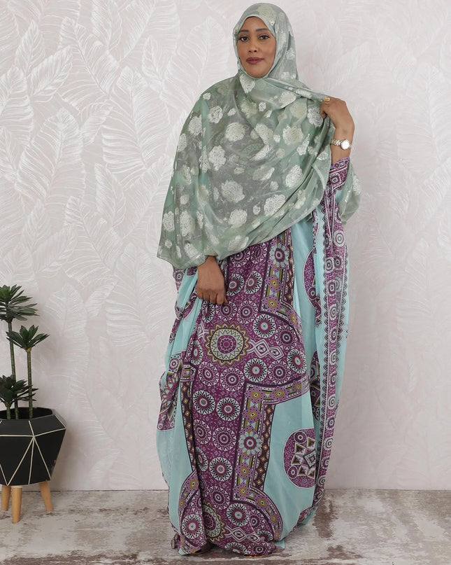 Mint Breeze Pure Fransawi Silk Chiffon Fabric with Silver Blossom Embroidery, 110cm Width - Traditional Garbasaar, Piece of 2.0 Mtrs-D18648 Regal Fabrics
