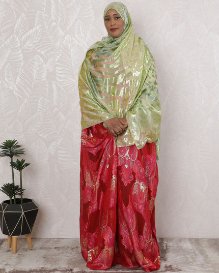 Spring Whisper Pure Fransawi Silk Chiffon Fabric with Gilded Geometric Lines, 110cm Width - Traditional Garbasaar, Piece of 2.0 Mtrs-D18650 - Regal Fabrics