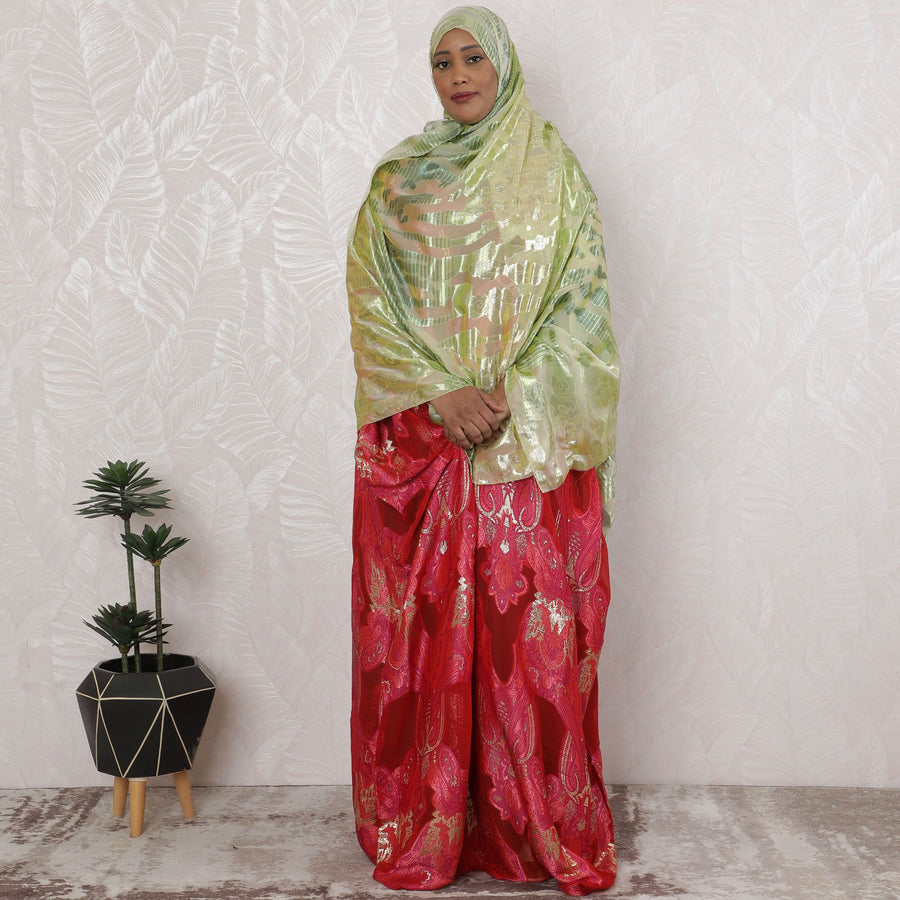 Spring Whisper Pure Fransawi Silk Chiffon Fabric with Gilded Geometric Lines, 110cm Width - Traditional Garbasaar, Piece of 2.0 Mtrs-D18650 - Regal Fabrics