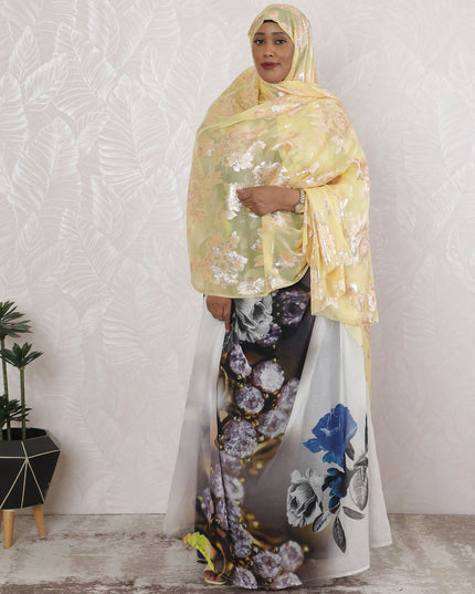 Elegant Golden Floral Embossed Pure Silk Chiffon Garbasaar Fabric, 110 cm Width – Luxurious Textile for High-End Fashion, Piece of 2.0 Mtrs-D18653 - Regal Fabrics