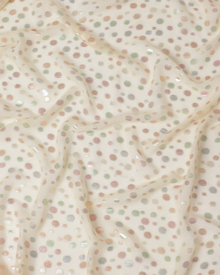 Champagne Confetti Sequin Silk Chiffon Garbasaar Fabric, 110 cm Width - Elegant Party-Ready Textile-Piece of 2.0 Mtrs-D18656