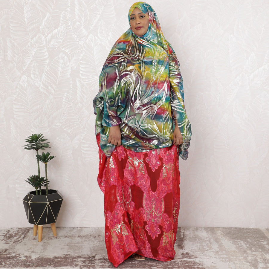 قماش جارباسار شيفون حريري مموج متقزح اللون، عرض 110 سم - نسيج فني متعدد الألوان لتصميم الأزياء - قطعة 2.0 متر-D18658