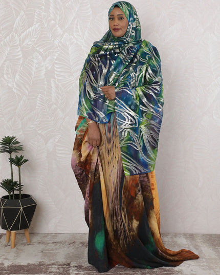 Oceanic Teal Swirl Silk Chiffon Garbasaar Fabric with Metallic Highlights, 110 cm Wide – Mesmerizing Textile for Fashion- Piece of 2.0 Mtrs-D18659 - Regal Fabrics