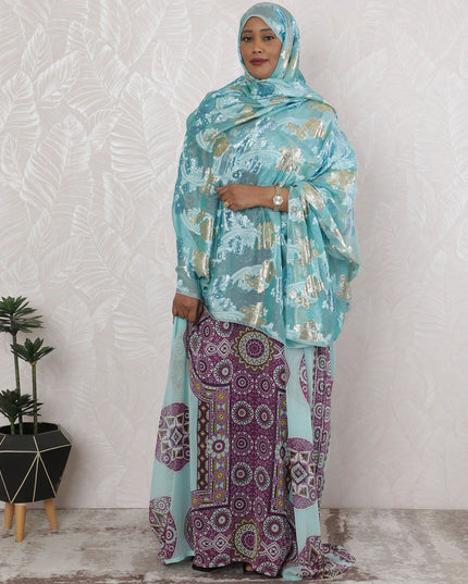 Azure Blossom Embroidered Fransawi Silk Chiffon Garbasaar Fabric, 110 cm Width – French Elegance in Textile Art-Piece of 2.0 Mtrs-D18661